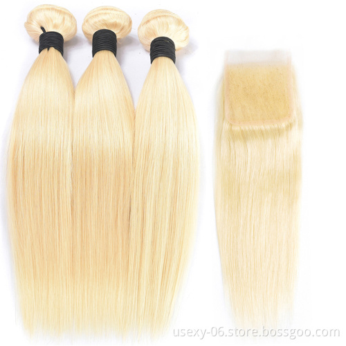 Virgin Hair Bulk Wholesale Remy Hair Extensions Silky Straight 613 Bundles With Closure